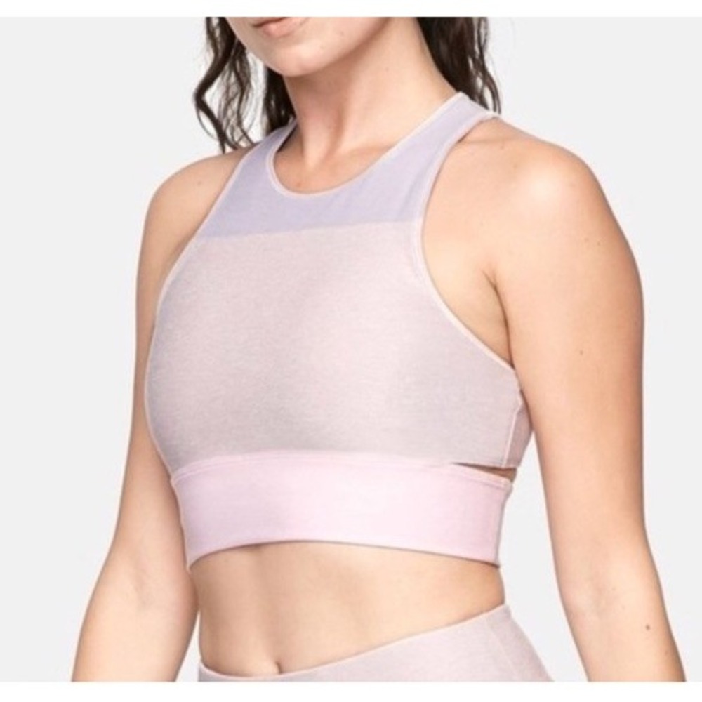 Outdoor Voices Tri-Tone Slashback Crop Sports Bra Pink Purple Size M